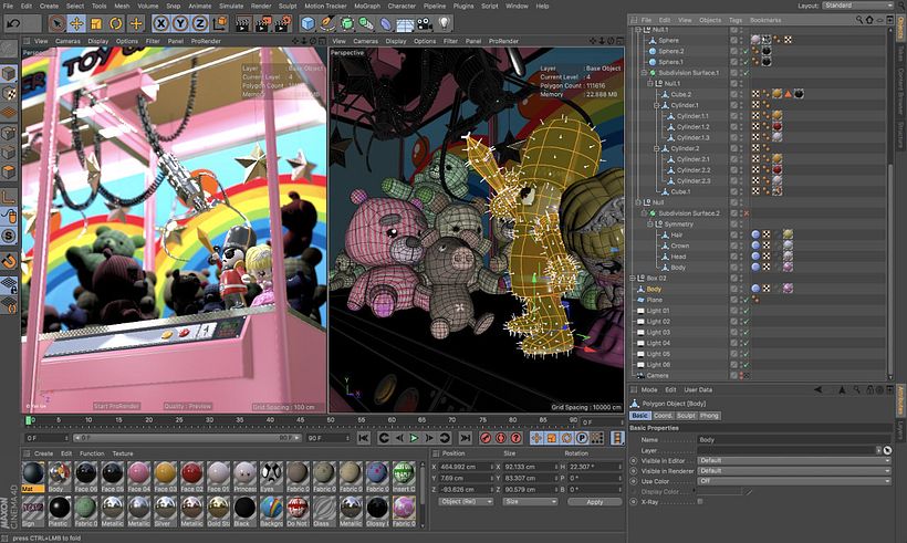 Interfaz de Cinema 4D.