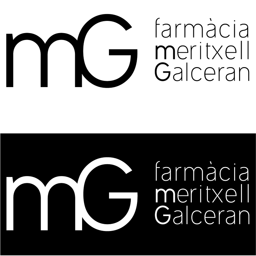 Disseny nova imatge Farmàcia Meritxell Galceran. Creació d'una marca simple però singular i tipogràfica.  2