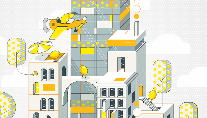 Ilustración corporativa con vitamina C: (Micromundo) Ciudad-Limón 9