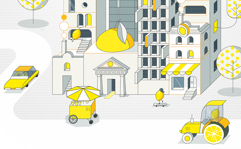 Ilustración corporativa con vitamina C: (Micromundo) Ciudad-Limón 10