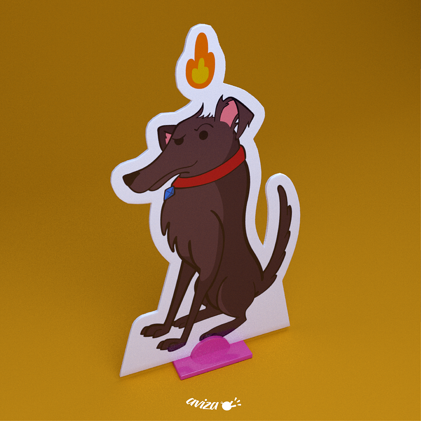 Diseño de personaje, en un ambiente 3D. Con basecita para que parezca ficha de juego de mesa. 