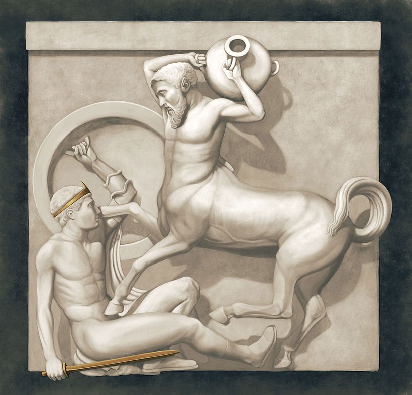 Reconstrucción de una metopa: Elementos de metal.