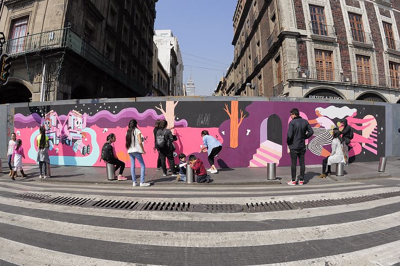 Muurschildering in samenwerking met Hilda Palafox voor H&M. Project samengesteld door Artsynonym. Mexico-Stad, oktober 2017