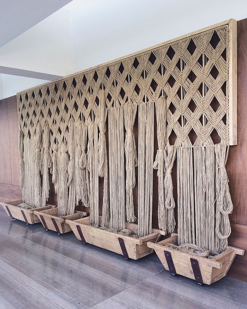 "Campos de Trigo" Pieza de arte textil en yute con técnica de macrame  0