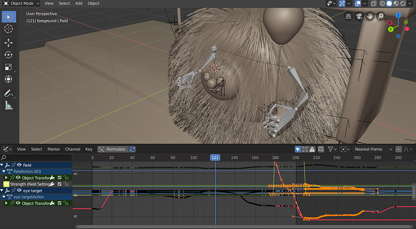 Personaje animado con el editor de gráficos para modificar la interpolación de los fotogramas clave