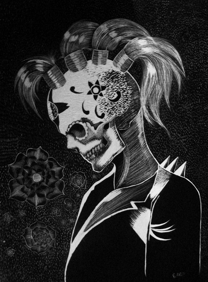 scratch raspado sobre lamina de estireno pintada con acrilico