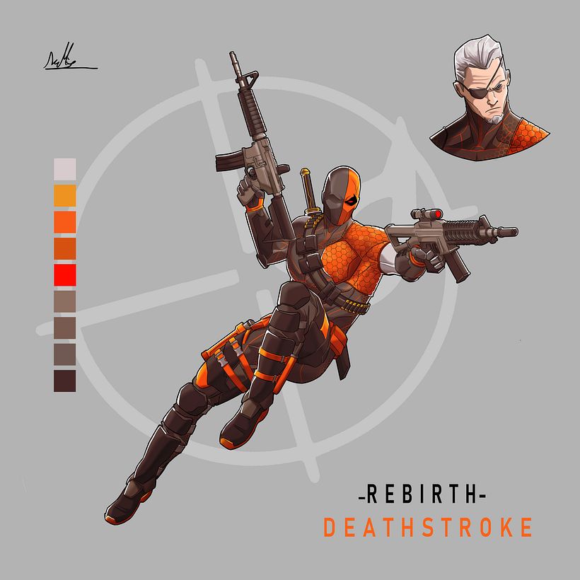 Es mi versión sobre el actual traje de Deathstroke en Rebirth, usé referencias con las armas y nadamás