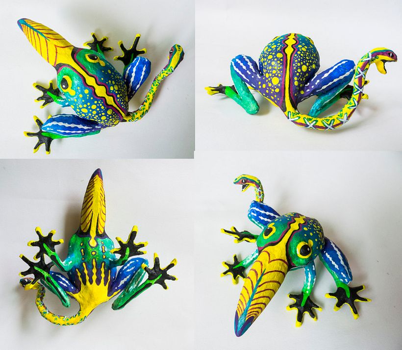Tucapo.(Tucán, Rana, Serpiente) Alebrije. Cartoneria.
