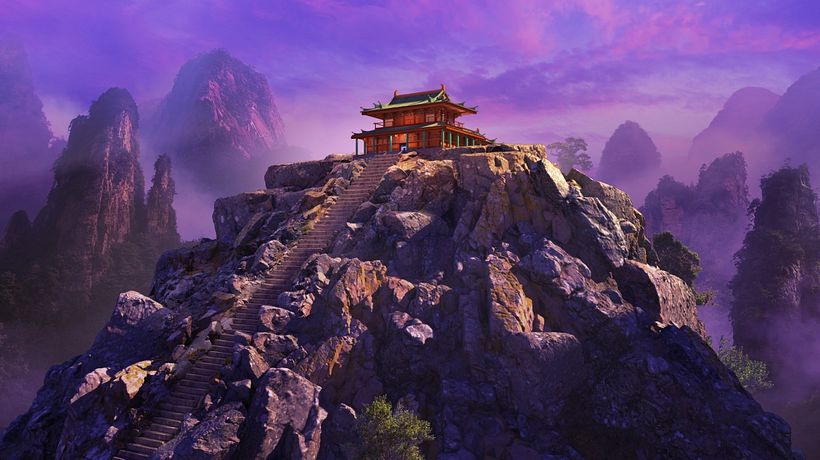 El templo de la montaña realizado con Maya, Quixel Tools y Arnold Render.