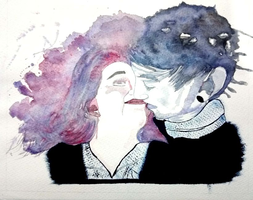 El primer retrato que hice en acurela y acrilico, Nadia y Eduardo.