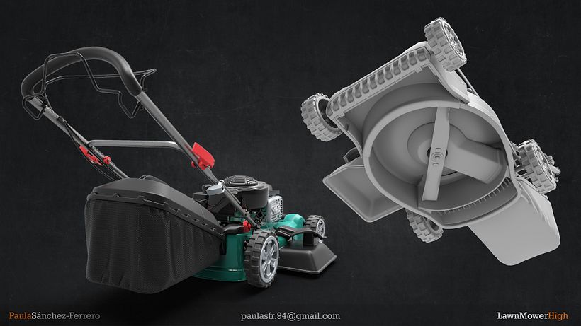 Este es el high poly de una máquina cortacésped que he hecho para portfolio en mi tiempo libre.