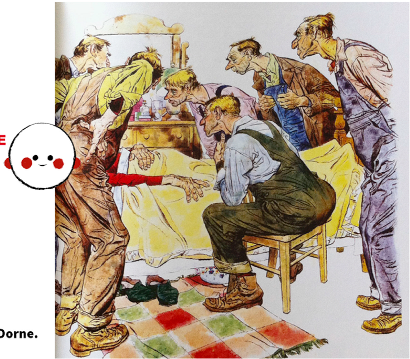 El foco (aquí indicado como una cara sonriente) se encuentra fuera de la ilustración