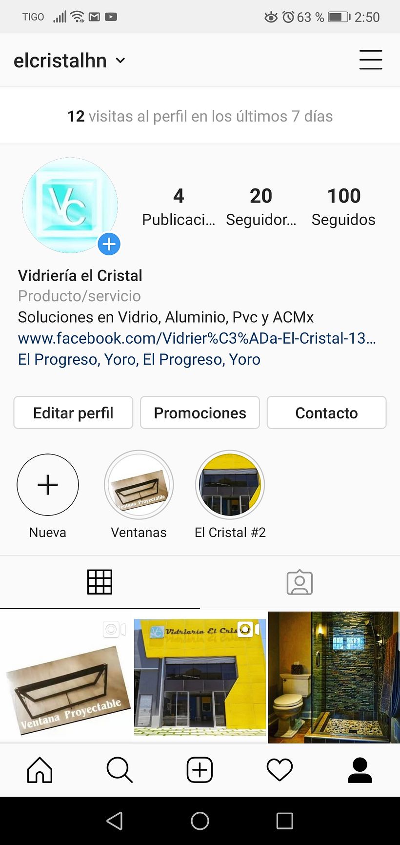 Mi Proyecto del curso: Introducción a Instagram Business-Vidrieria El Cristal 0