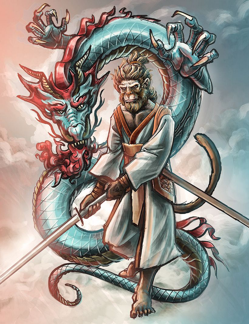 Simio con sable y Dragón (encargo de un amigo)