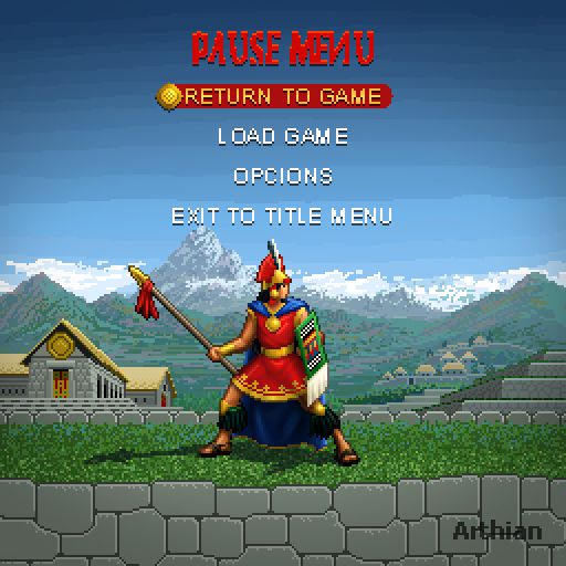 Al fin terminé mi guerrero inca y para ver como se vería siendo un vídeo juego le puse un menú de pausa. jeje gracias!