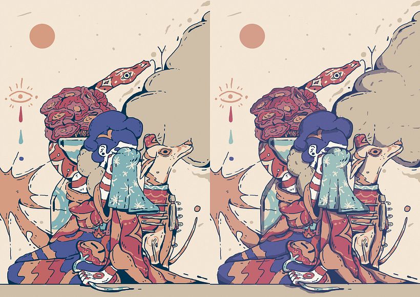 Antes y después de aplicar sombras y juego de capas