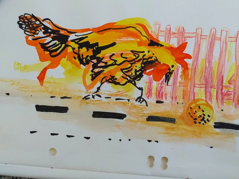 Hendcock -started from smugde , added shape with ink pen, waterpencil, and color ink