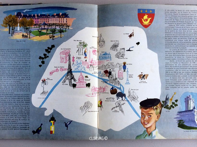 Mapa ilustrado de la ciudad de Paris, Francia