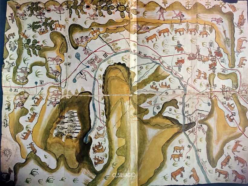 Mapa anónimo del valle del río San Miguel, que alcanza hasta San Francisco de Chamacuero, México - año 1580