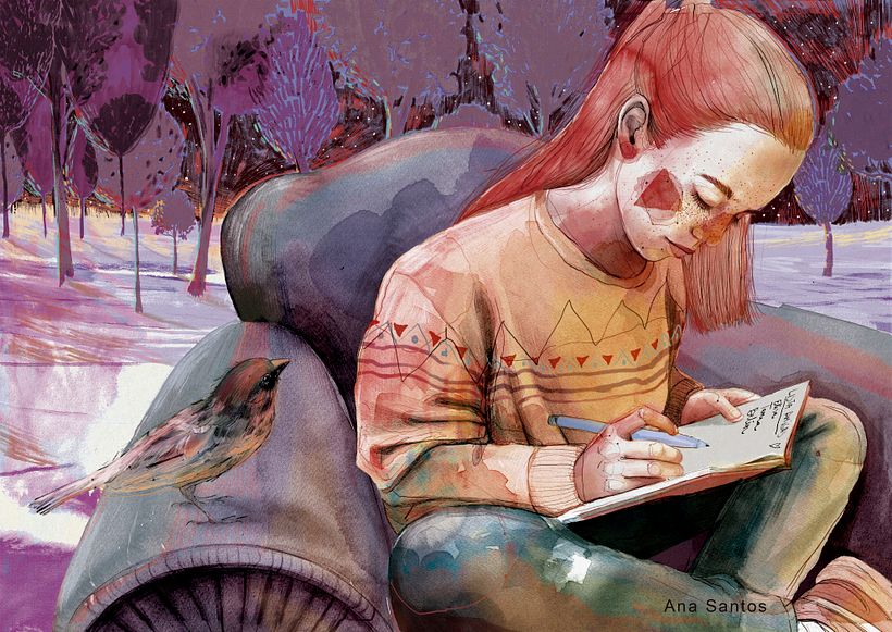 Ilustración final (acuarela, lápiz y ceras) (Montaje digital).