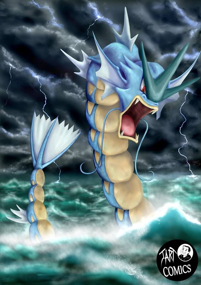 Ilustracion de Gyarados de Pokemon, hecho completamete en digital.