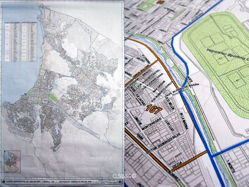 Lado izq.: Plano urbano de la Comuna de Viña del Mar versión 2017, Municipalidad de Viña del Mar - Lado der.: Lotes