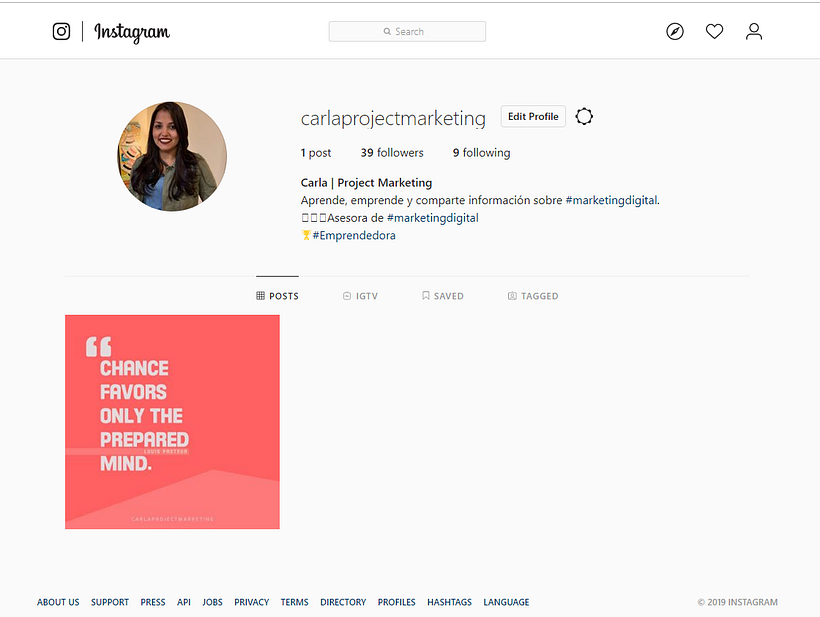 Mi usuario de Instagram que está activo, aunque me a costado ser constante con las publicaciones...