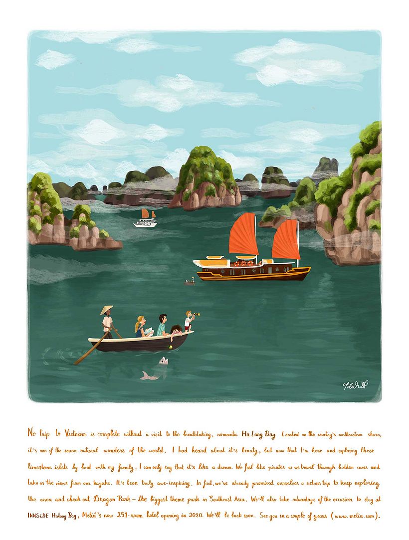 Bahía de Ha Long, en Vietnam, y texto manuscrito también por mí.