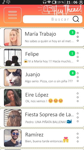 Pantalla de inicio de HeyThere! para móvil