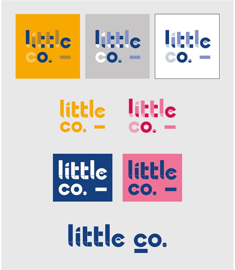 Diferentes versiones de la marca con los colores corporativos aplicados.