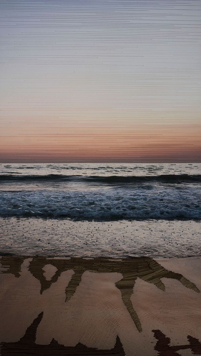 PUERTO ESCONDIDO, OAXACA / Bordado sobre papel fotográfico/ 72x40 cm 