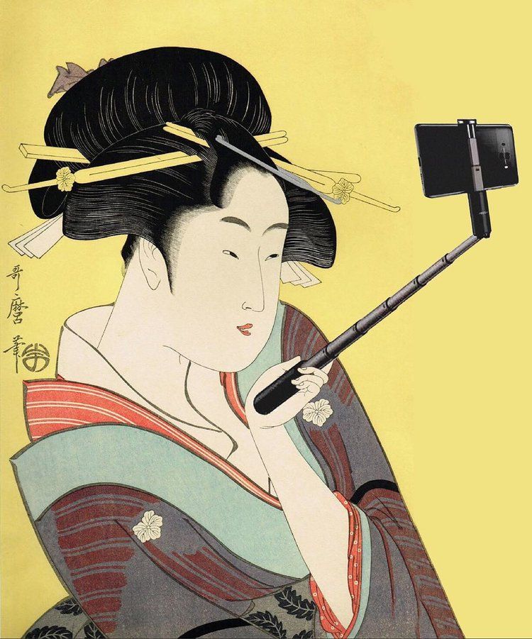 "Geisha Taking a Selfie" Kitagawa Utamaro X Ji Lee Collaboration · #ifitweretoday