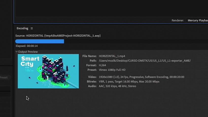 Con un fondo sólido de After Effects, Media Encoder renderizará la composición correctamente