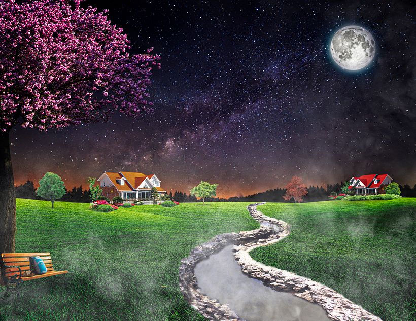 Montagem da fazenda na parte da Noite.