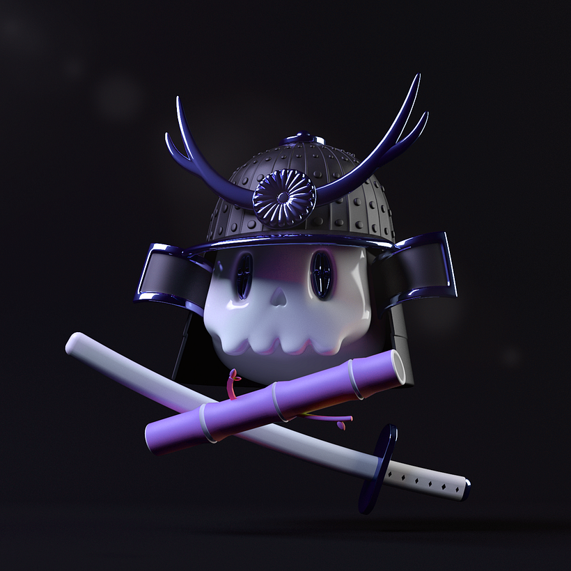 Samurai skull with helmet