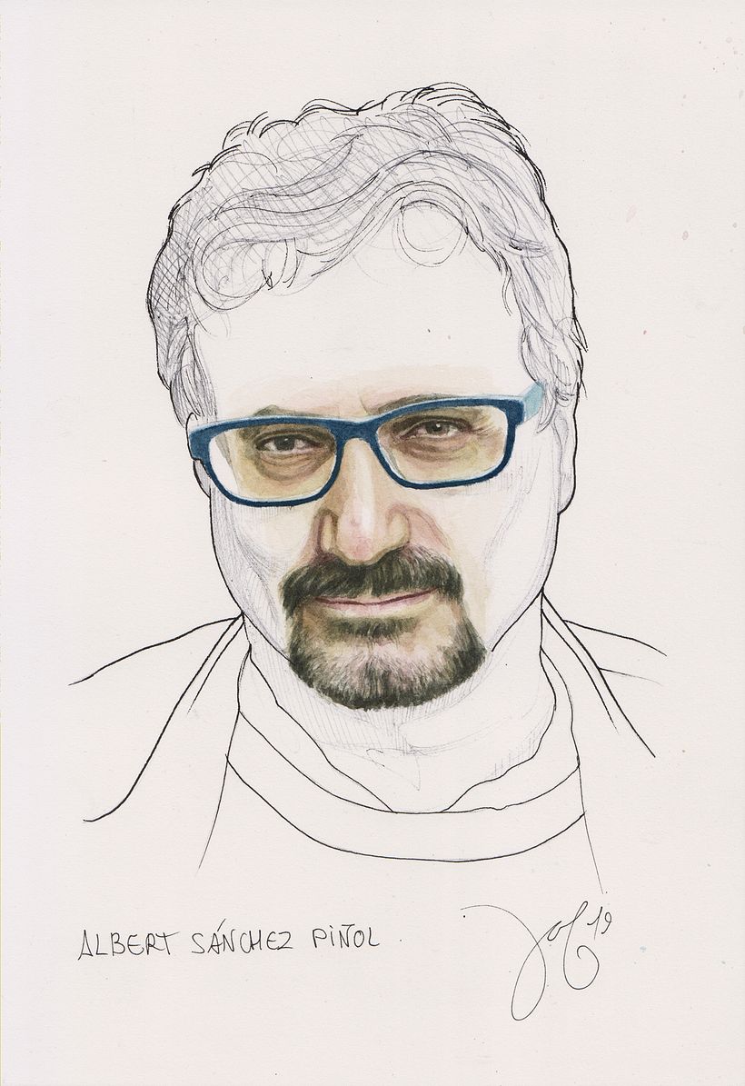 Albert Sánchez Piñol. Acuarela, bolígrafo y punta fina. 18 x 24 cm.
