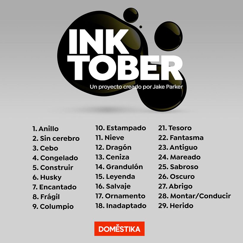 Calendario de Inktober creado por Jake Parker