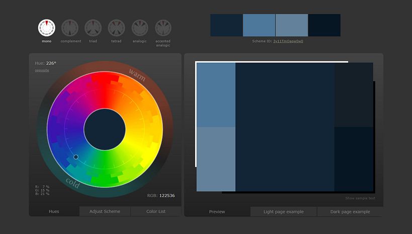 Armonía monocromática elegida para la composición 