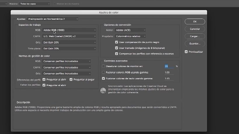 Ajustes de color en Adobe Photoshop para Norteamérica