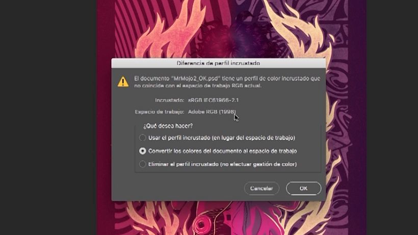 Adobe Photoshop te muestra diferentes opciones para trabajar con perfiles de color
