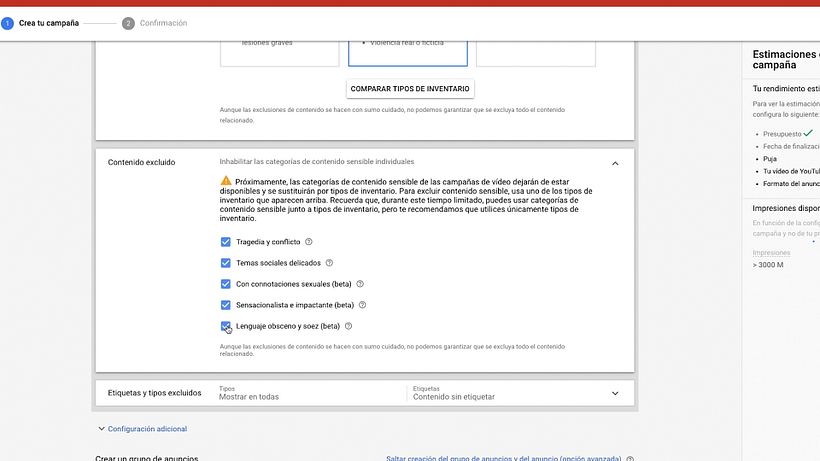 Ten en cuenta las categorías de contenido sensible