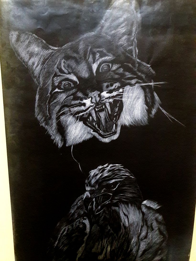 Animales Cazadores. Técnica: Papel Velado y Bisturí