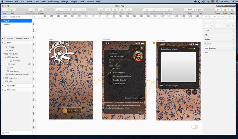 Captura pantalla durante proceso de diseño desde Sketch.