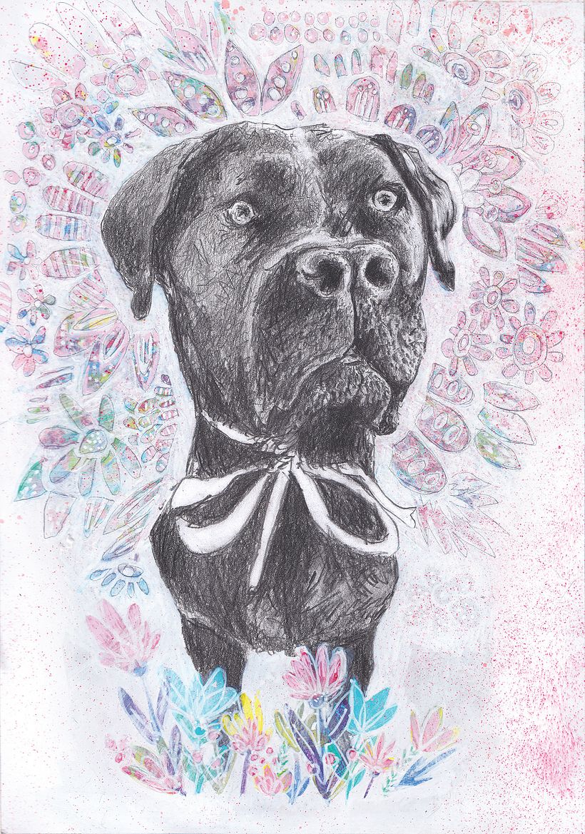 In Memory of Nikki the Doggy <3   pencil, acrylic, spray paint and pens on paper, with Photoshop finishing