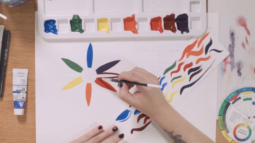 As cores terciárias são as formadas por 50% de uma cor secundária e 50% de uma primária