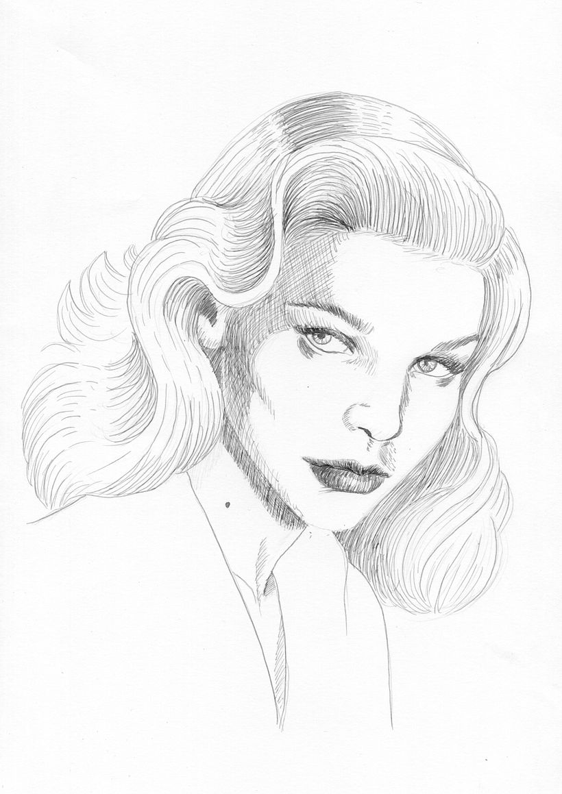 Lauren Bacall,Mi Proyecto del curso: Introducción al retrato con tinta china y plumilla 4