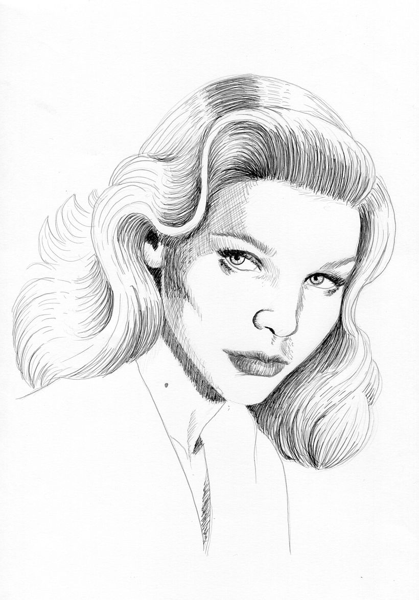 Lauren Bacall,Mi Proyecto del curso: Introducción al retrato con tinta china y plumilla 5