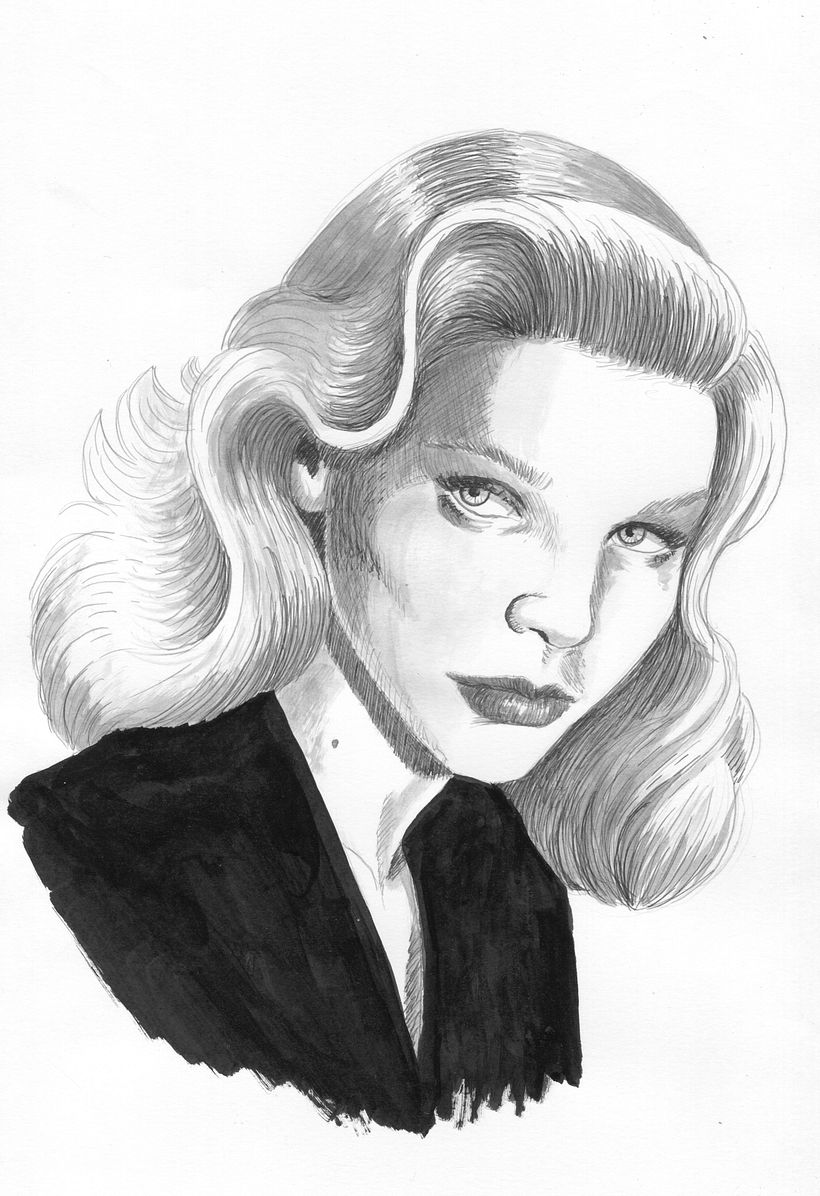 Lauren Bacall,Mi Proyecto del curso: Introducción al retrato con tinta china y plumilla 6