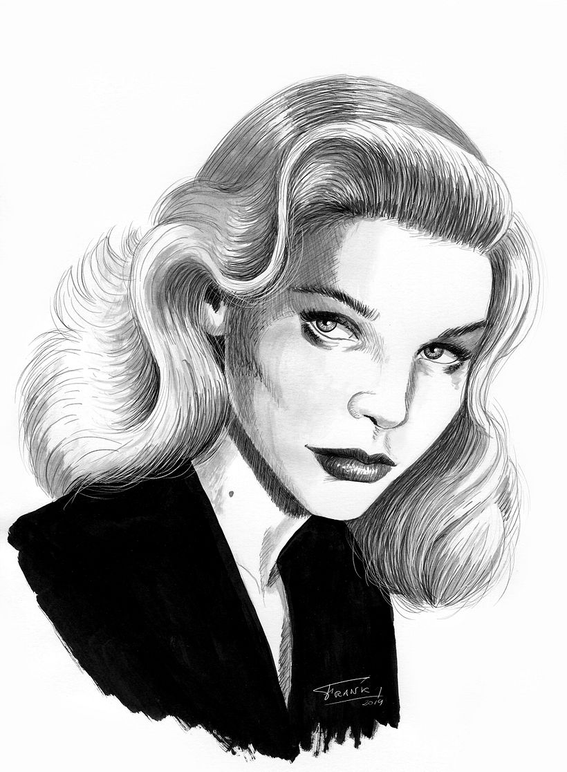 Lauren Bacall,Mi Proyecto del curso: Introducción al retrato con tinta china y plumilla 7