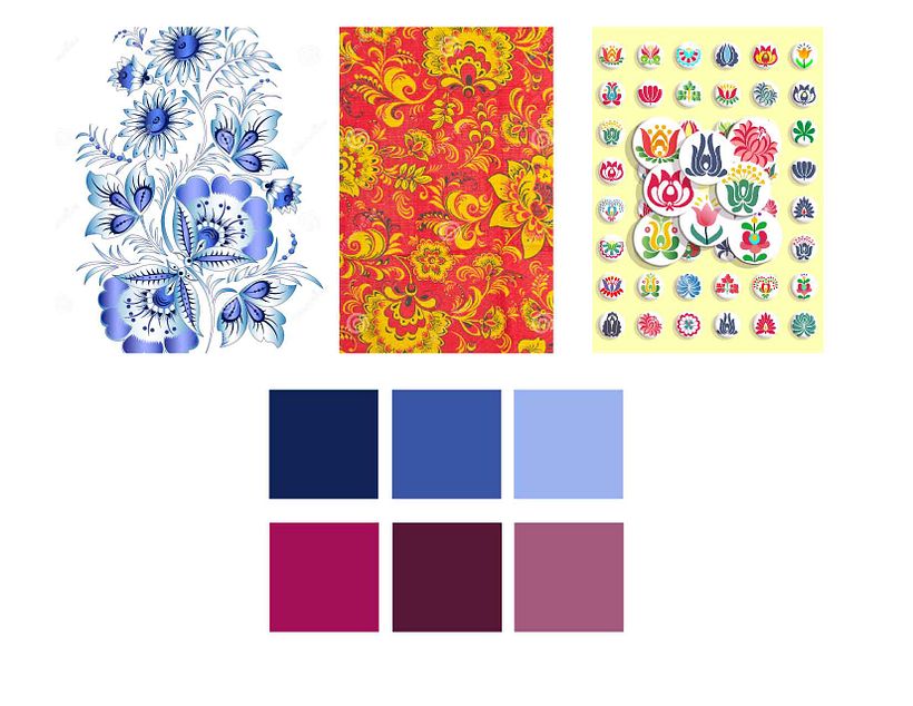 Inspiración para estampado, flores rusas.